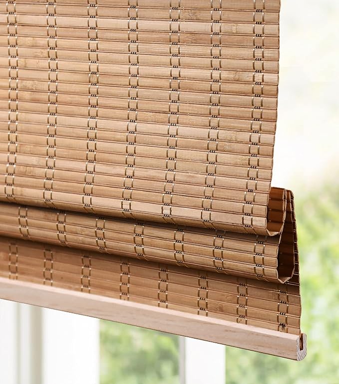 LazBlinds Cordless Bamboo Roman Shades for Windows, 35'' W x 60'' H | Natural Light Filtering Bamboo Window Blinds, Bamboo Blinds for Bedroom Living Room Office Indoor
