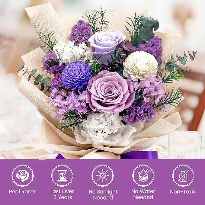 QOEAZY Flowers for Delivery, Preserved Flowers Bouquet with Gift Box, Rose Gifts for Women Mom Grandma