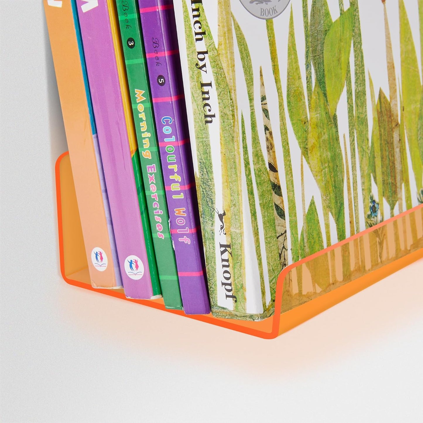 upsimples Acrylic Shelves for Wall Decor, 15" Display Shelf Perfume Organizer for Bathroom, Bedroom, Living Room, Floating Bookshelves for Kids, Clear Orange, 4 Pack