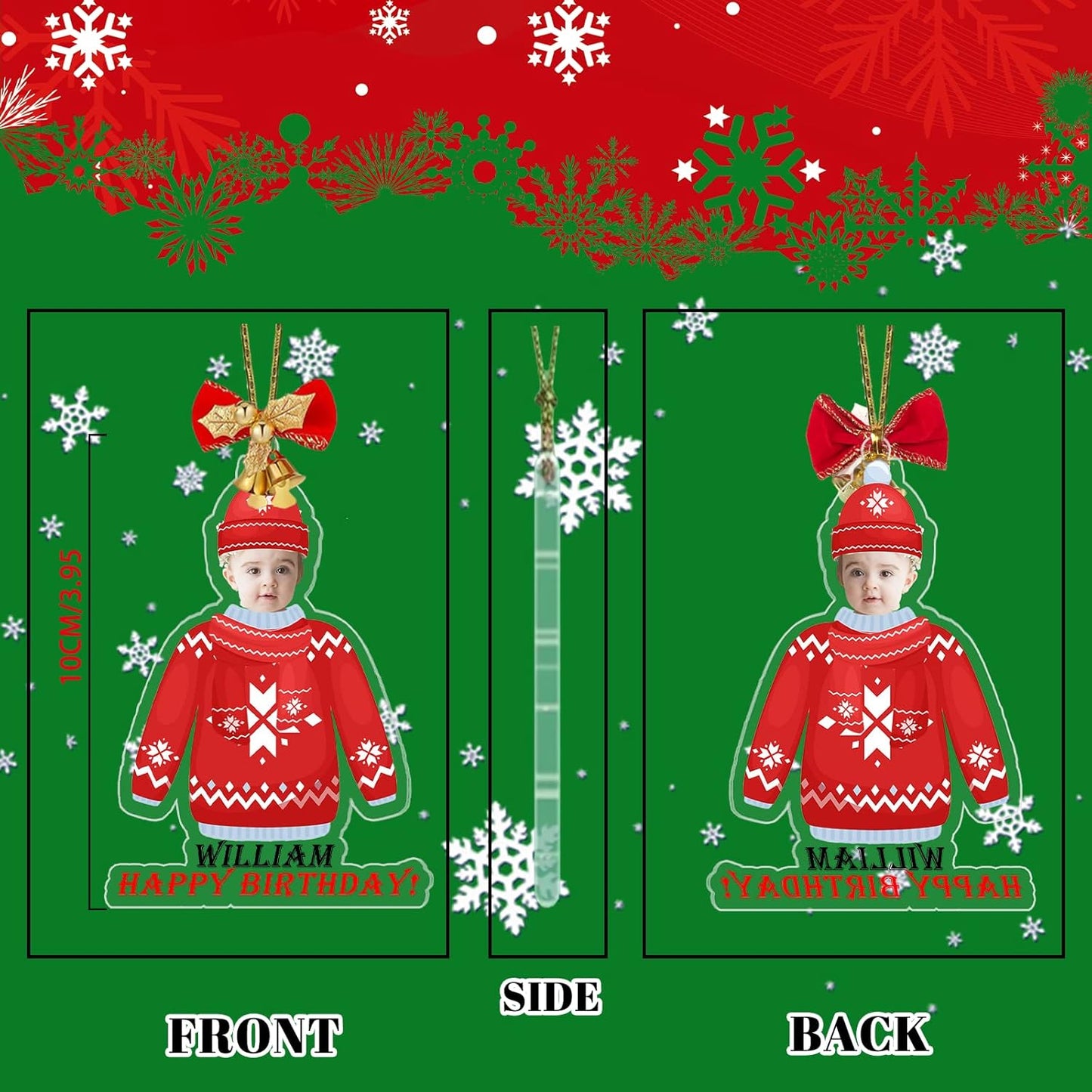 Personalized Christmas Ornament 2025 with Your Photo, Custom Face Ornament 2D Photo Acrylic for Xmas Tree Decoration Holiday Family Car Decor Gifts