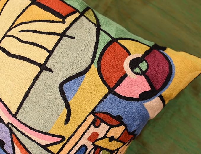 Modern Pillow Cover by Alfred Gockel | Nautical Pillow | Mid Century Modern Throw Pillows | Abstract Pillow for Couch | Contemporary Chair Cushion | Hand Embroidered Wool | Size -18x18