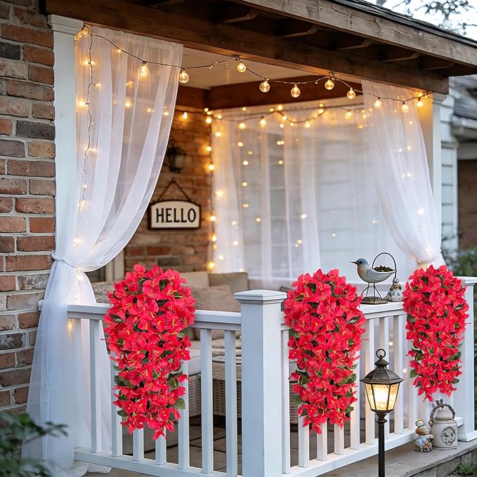 Fake Bougainvillea Artificial Flowers for Outdoors Decoration 2 pcs Faux Hanging Flowers Plants for Outdoor Planters UV Resistant Silk Bougainvillea Vines for Front Door Porch Urn Patio Garden