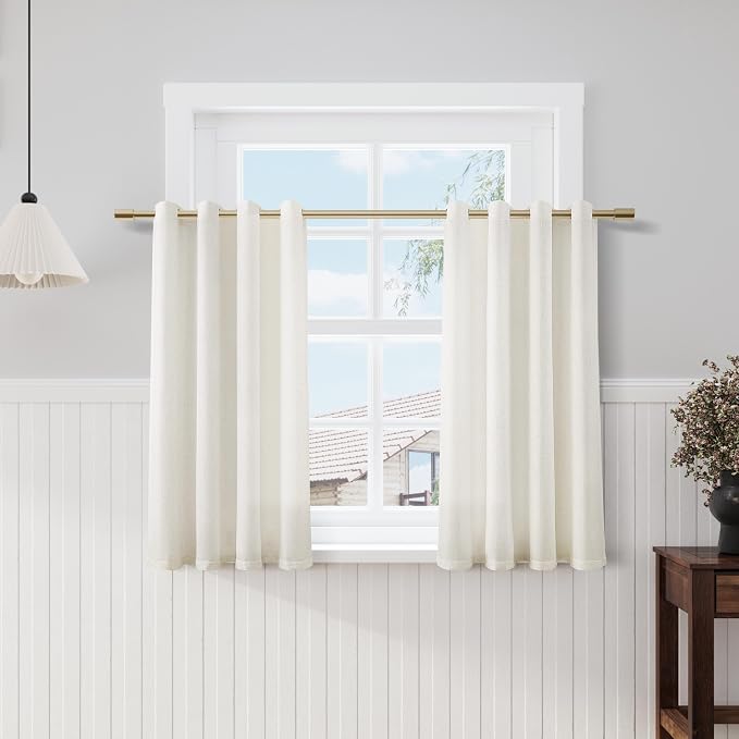Nanspring Natural Cream Linen Curtains 45 Inch Length for Small Window 2 Panels Set Grommet Faux Linen Semi Sheer Sunlight Filtering Basement Curtain Modern Boho Farmhouse Kitchen Cafe Drapes 52X45