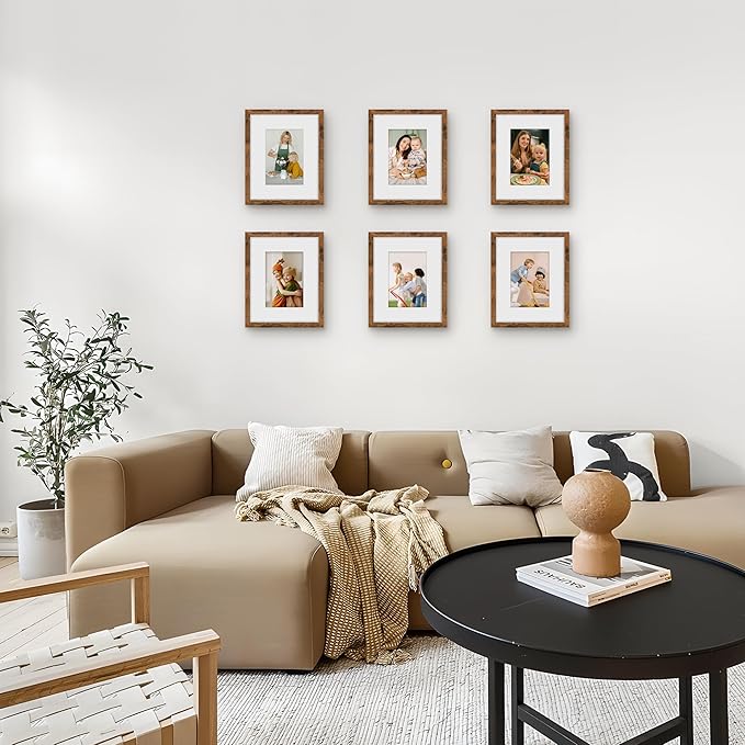 Picrit 8x10 Picture Frame Set of 12, Display 5x7 with Mat or 8x10 without Mat, Photo Frames for Wall Mounting or Table Top Display, Brown