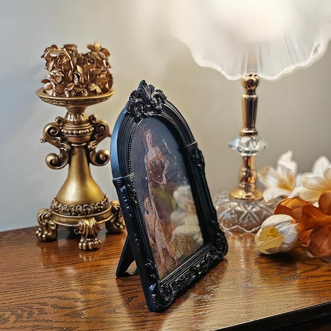 Black Antique Picture Frames 4x6 Ornate Arched Vintage Picture Frames with Glass Front for Wall Hanging and Tabletop Photo Gallery Wall Decor Vintage Home Decor
