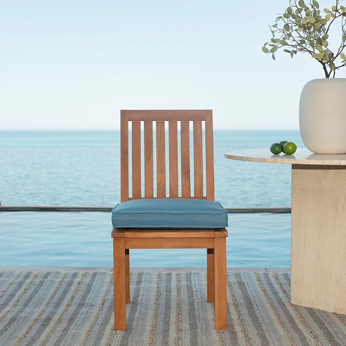 Arden 19 x 19 Luxury Foam Outdoor Double Welted Dining Seat Cushion, Made with PROFOAM, Performance Fabric, Rain-Proof, Fade Resistant, Denim Blue Woven Solid