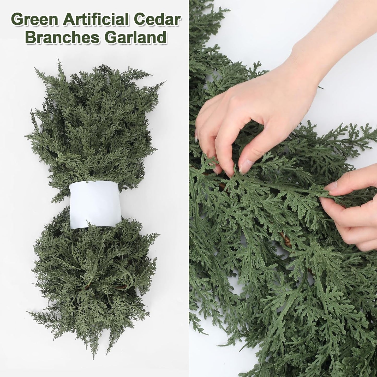 Jutom 1 PCS 6 ft Christmas Cedar Garland - Artificial Realistic Holiday Cedar Pine Needles Greenery Garland Decoration for Mantel Table Winter Party
