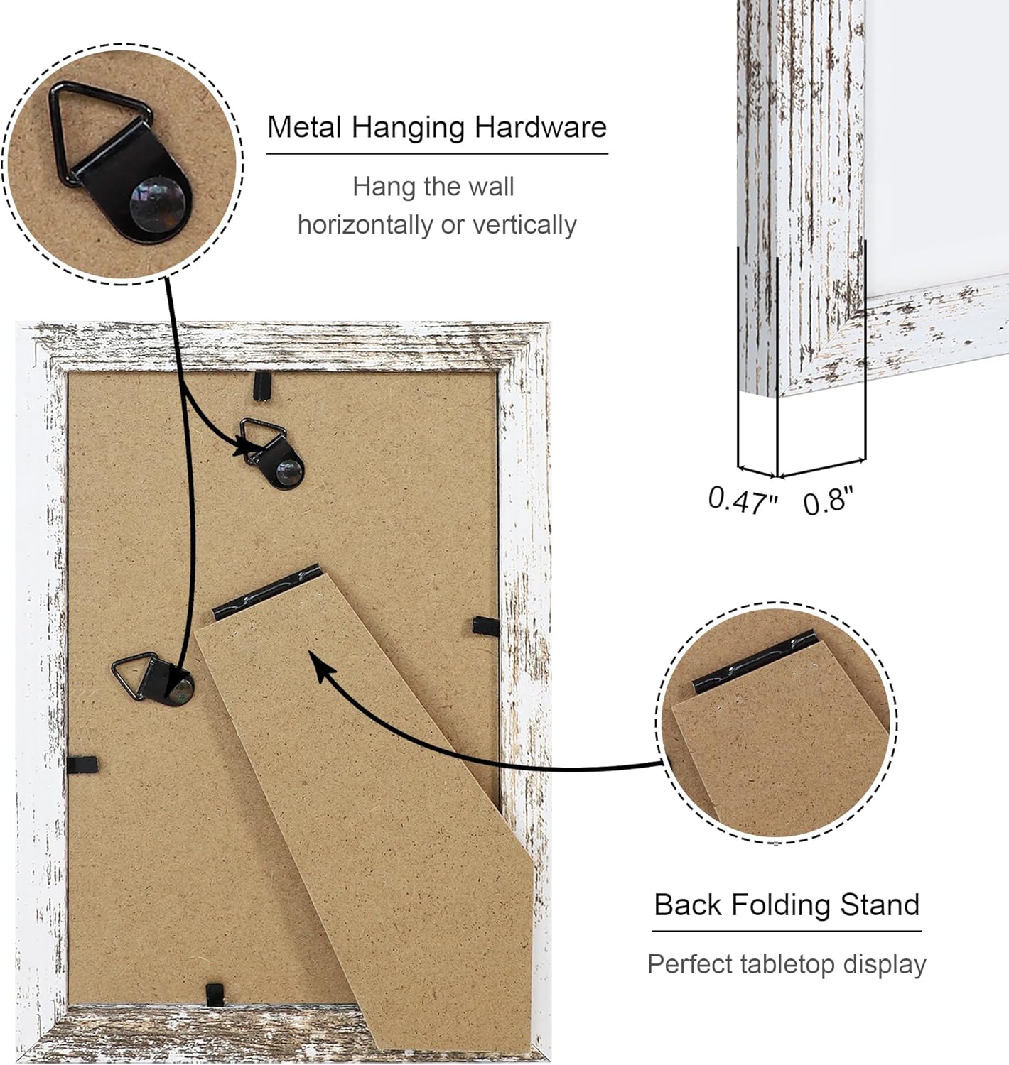 4x6 Picture Frame Set of 4, 4 x 6 Wood Photo Frames with Mat for 3.5x5, Rustic Natural Wooden Frame with Real Glass Cover for Wall and Tabletop Display,Distressed White