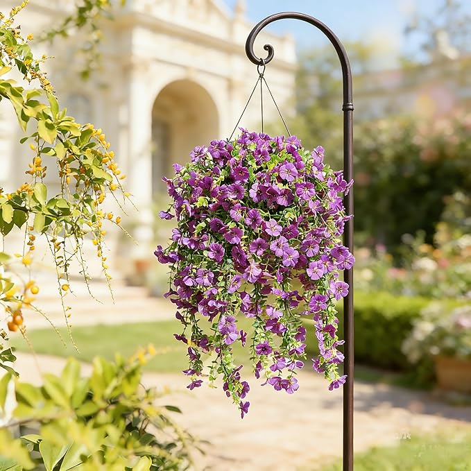 Artificial Flowers for Outdoors Faux Plants for Spring Summer Decoration,6 Bundles UV Resistant Realistic Silk Hanging Flowers Indoor Garden Porch Patio Balcony Yard Farmhouse（Purple）