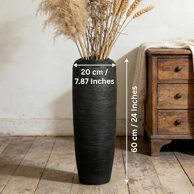 Black Rustic Ceramic Farmhouse Tall Floor Vase,23.6 Inch Vintage Large Vases Pottery Clay Terracotta Rustic Vase for Home Decor Living Room Entryway Table Centerpieces,Kitchen,Housewarming Gifts