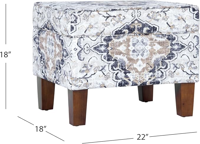 HomePop 22" Modern Rectangular Storage Ottoman - Antiqued Ebony Cream