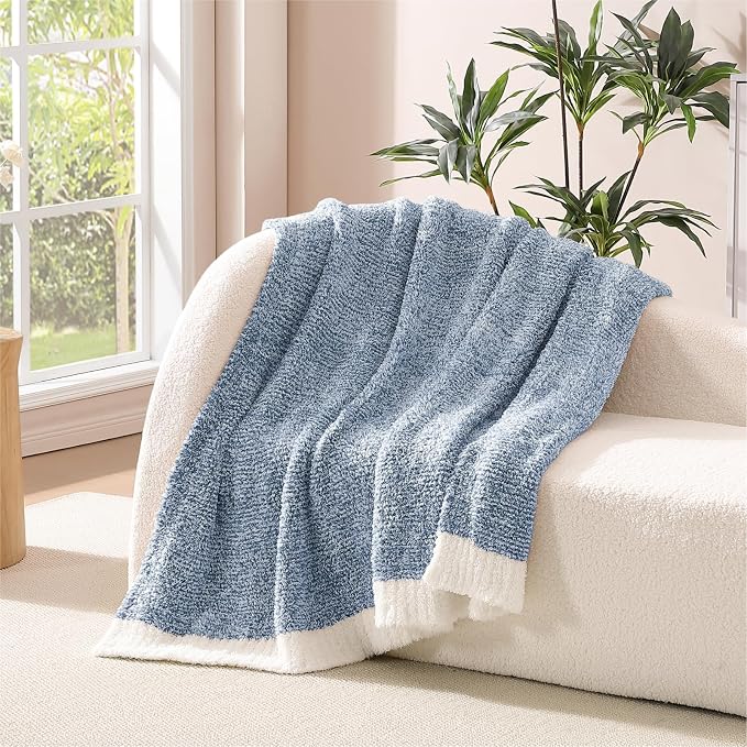 WRENSONGE Soft Throw Blanket for Couch-Cozy Reversible Knitted Blankets | Lightweight Warm Fluffy Decor for Women, Mom, Her & Girls, Sofa, Chair, Bed, 50x70in, Cationic Dyeing Blue