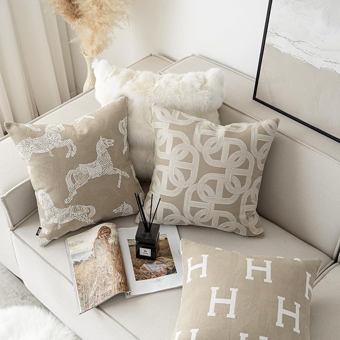 Croker Horse 18x18'' Inches Throw Pillow Cushion Cover - Pig Nose Pattern Chenille Jacquard Embroidery Luxury Modern Style Couch Sofa Pillow for Living Room Bedroom