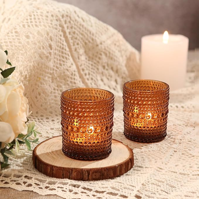 36pcs Amber Votive Candle Holders, 2x2.5in Vintage Glass Small Tea Light Candles Holders for Home Decor, Tealight Candle Holder Decor for Wedding Centerpieces Baby Shower