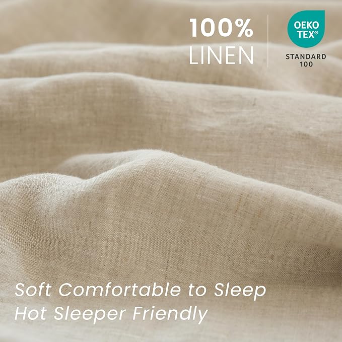 100% French Linen Pillowcases with Embroidery - Pack of 2 - Washed Solid Color Natural Flax Soft Breathable - Linen, 20'' x 40''