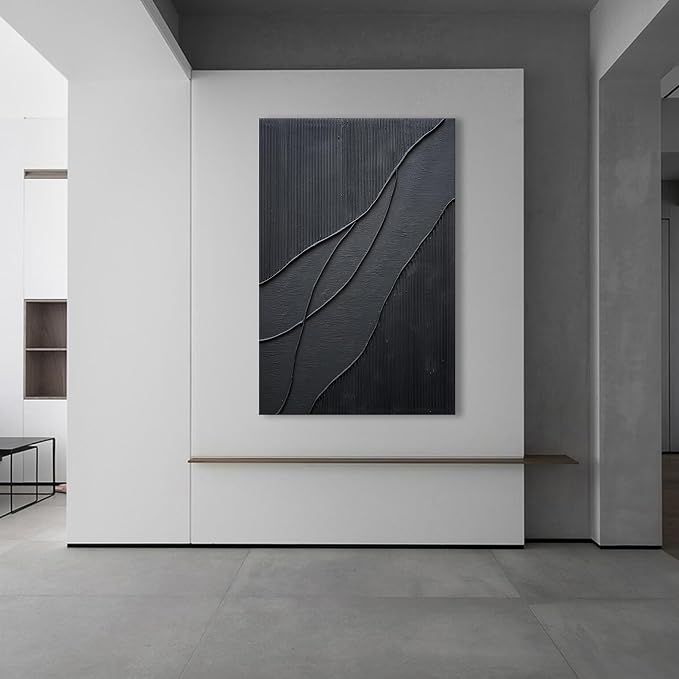 NANKAI Art Hand-Painted Thick Texture Black Minimalist Oil Painting 45x30 Inch Large Home Wall Decorative Art Painting