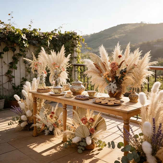 710Pcs Natural Dried Pampas Grass Decor, 9 Types Dried Flowers for Vase, Boho Pampas Bouquet for Wedding, Party, Centerpiece Table, Modern Home, Western Living Room, Nursery, Farmhouse Decor 17''