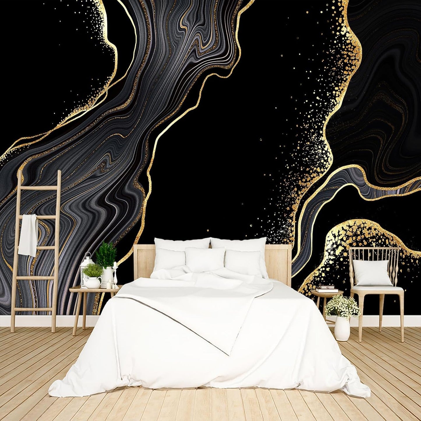 Black and Gold Marble Wallpaper Peel and Stick Wall Mural for Bedroom Living Room - 85"x118"