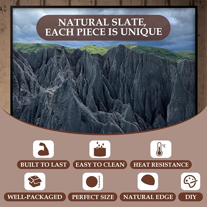 Slate Drink Coasters with Metal Holder, GOH DODD Set of 8 Black Coasters, 4 Inch Stone Coaster Set Tabletop Protection for Home Kitchen Apartment Bar Decor Housewarming Gifts Wedding Party, Round