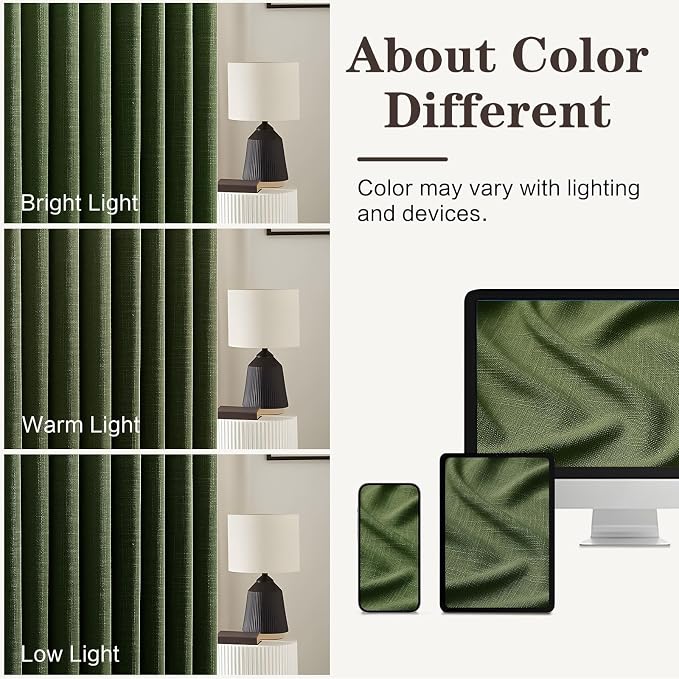 Olive Green Christmas Curtains for Living Room 90 Inch Pinch Pleated Linen Curtain, Light Filtering Pleat Drapes Thick Ceiling Semi-Sheer Curtain with Hooks for Sliding Glass Door Study Room 2 Panels
