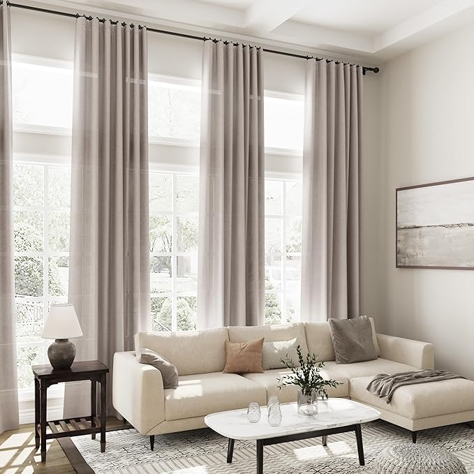 Extra Long Brownish Grey Curtain 108 Inches Long 2 Panels Set Back Tab Linen Drapes for Living Room Neutral Farmhouse Light Filtering Semi Sheer Linen Curtains 108 Inch Length for Large Window 9 FT
