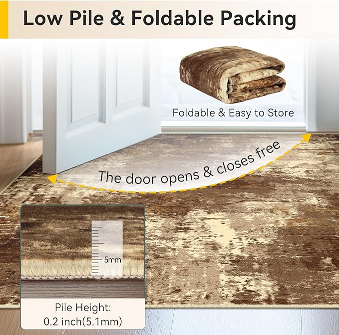 RELEANY Washable Area Rugs 6'x9' Non-Slip Modern Abstract Soft for Living Room Entryway Bedroom Nursery, Print Pattern, Brown Tan Beige Coffee