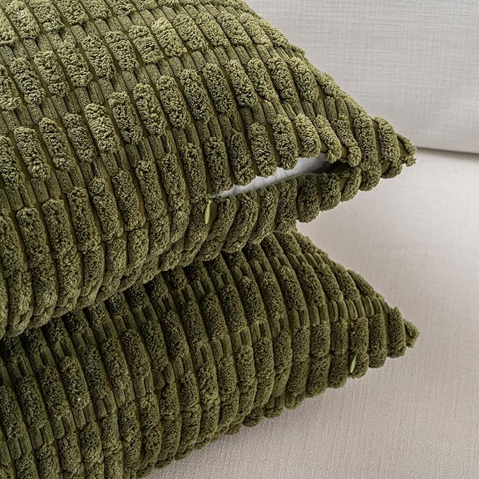 Fancy Homi 4 Packs Decorative Throw Pillow Covers for Living Room Couch Bed, Modern Farmhouse Boho Home Décor Accent Cushion Case, 20" x 12" (Pack of 4), Moss Green