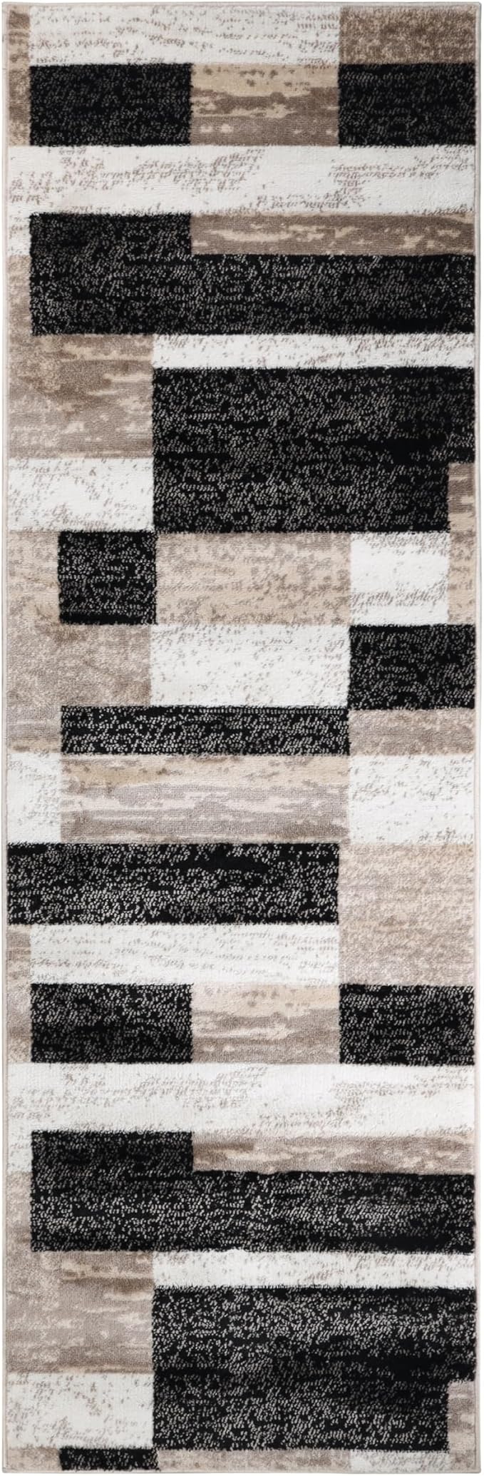 Superior Indoor Runner Rug, Jute Backing, Plush Modern Rugs for Entryway, Kitchen Floors, Office Floor Cover, Color Block Rugs, Rockwood Collection, 2' x 11', Ivory/Beige