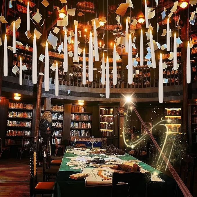 36 Pcs Halloween LED Magic Hanging Floating Candles, Taper Flickering Flameless with 2 Magic Wands - Candle Set for Halloween, Christmas, Weddings, Birthdays & Fantasy Ambiance...