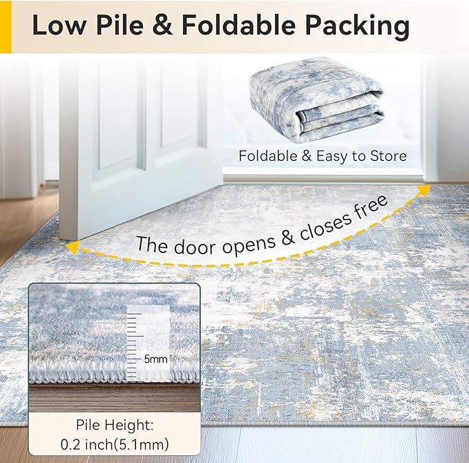 RELEANY Washable Area Rugs 9'x12' Non-Slip Modern Abstract Soft for Living Room Entryway Bedroom Nursery, Print Pattern, Light Blue