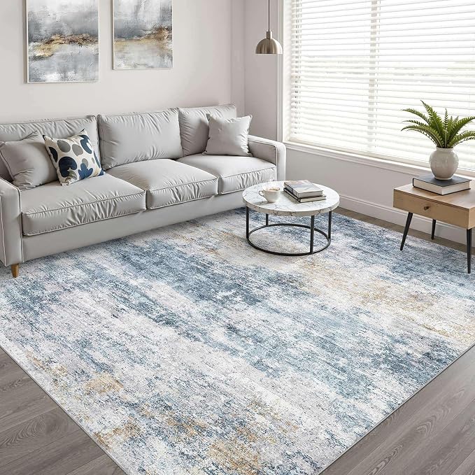 LOONGRUG 12x15 Abstract Blue Gold Rug