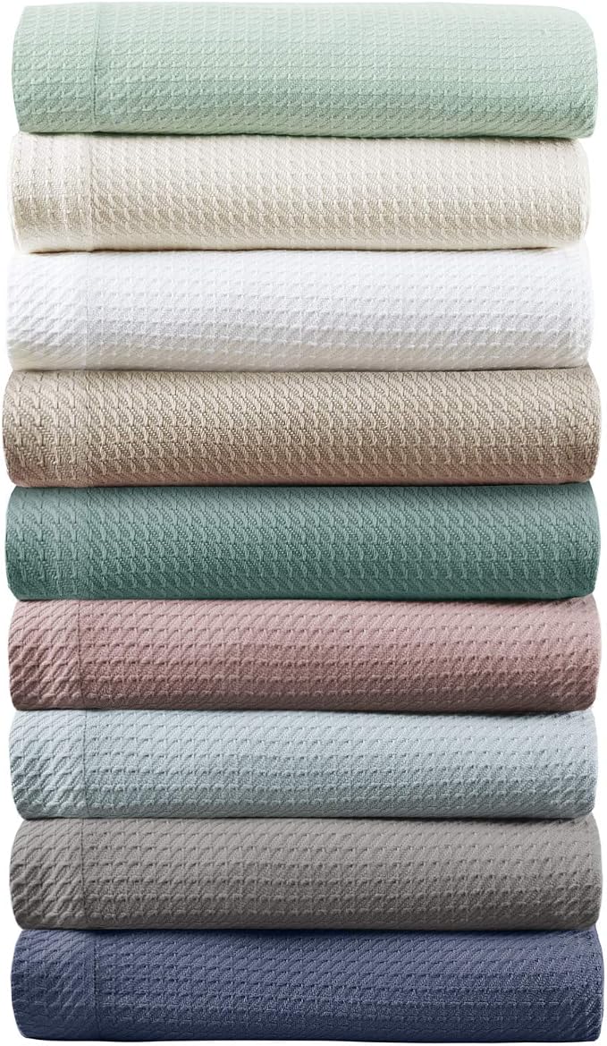 Madison Park 100% Egyptian Cotton Lightweight Summer Blanket, Breathable Waffle Knit Design, Soft Cozy All-Season Throw for Bed, Couch or Sofa, Khaki Taupe King Size (108"x90")
