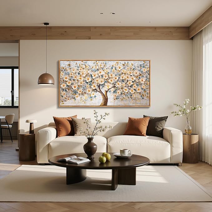 imjiayu Large Framed Wall Art, Tree of Life Wall Art, Floral Wall Decor, Neutral Flower Tree Prints, Modern Abstract Art Picture, Japanese Aesthetic Paintings for Living Room Bedroom Office 24"x48"