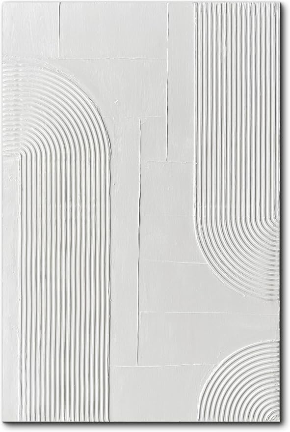 Creespi White Abstract Wall Art - Hand Painted Thick Textured Art Painting 24x36 inch,Modern Minimalis Oil Painting On Canvas for Home Décor