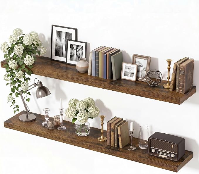 Vivelove Wall Floating Shelves for Display with Invisible Brackets, 48 Inch Floating Shelf for Under TV Over Fireplace Bedroom Living Room Office, 48”X 8”X 1.4", Set of 2 - Rustic Brown