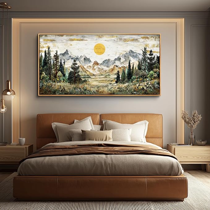 XIGUANGART Large Canvas Wall Art,Wall Decor for Living Room,Forest Wall Art Framed,Mountain Pictures,Nature Paintings Artwork,Rustic Farmhouse Landscape Art Prints for Bedroom Office Decoration 30x60