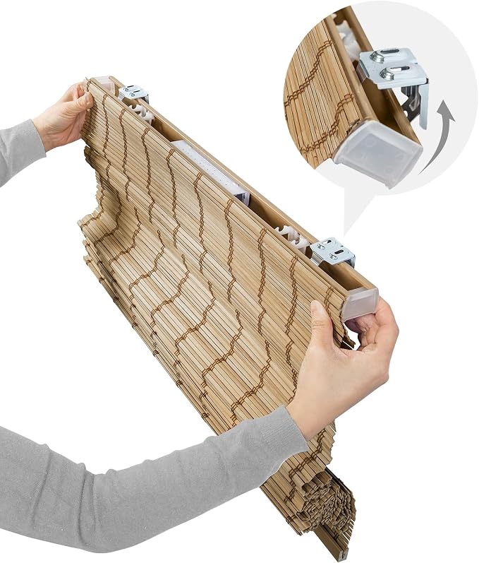 CHICOLOGY Bamboo Roman Shade, Cordless Light Filtering Woven Wood Window Treatment for Living Room, Dining Room, Kitchen & Office, Natural Bamboo Blinds for Boho Coastal Decor, Deer, 34" W x 64" H