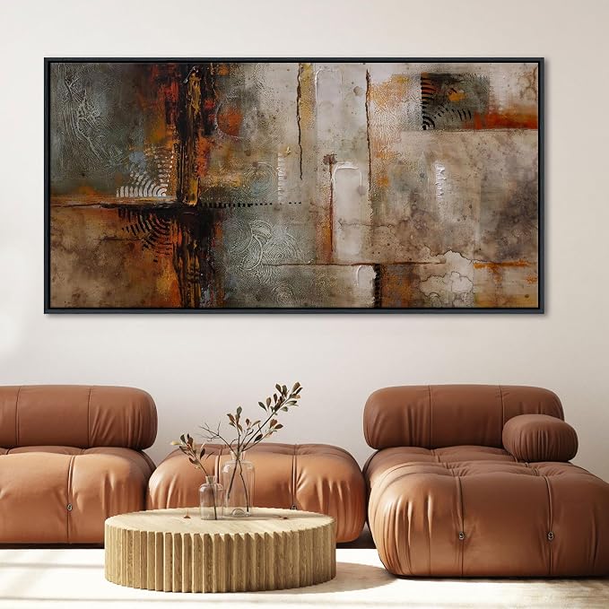 YDYSUNE Extra Large Framed Abstract Wall Art | Brown Subtle Textured Canvas Picture & Painting | Ready to Hang Artwork Decor for Living Room, Bedroom Decoration Easy to Hang 29×58 INCHE