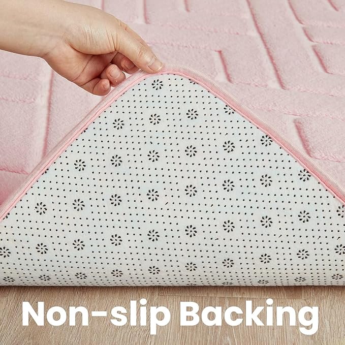 Macgace Ultra Soft Pink Area Rug for Living Room, 5x7 Modern Geometric Shag Rugs with Nonslip Backing for Bedroom, Washable Fuzzy Carpet for Cozy Kids Girls Room Nursery