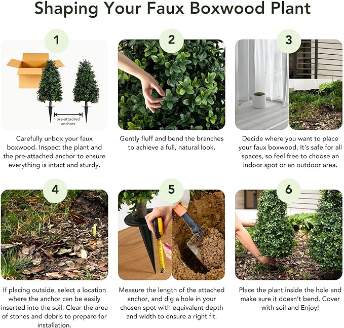 Nearly Natural 2.5 ft Artificial Boxwood Plants, Set of 2, UV Resistant with Integrated Ground Stakes for Indoor Outdoor Garden Decor