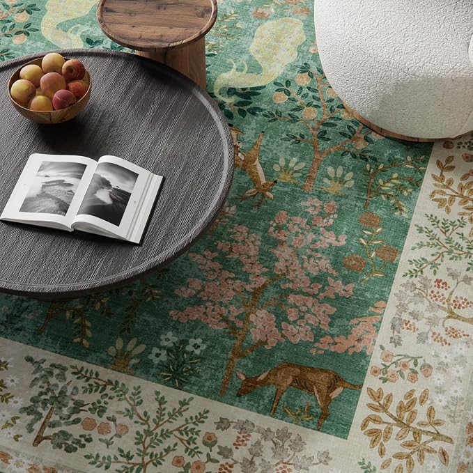 Machine Washable Rugs for Living Room: 5x7 Bedroom Rug Vintage Rug Stain Resistant Non Slip Low Pile Lightweight Soft Indoor Carpets for Living Room Dining Room Kitchen Nursery Kids Room Farmhouse