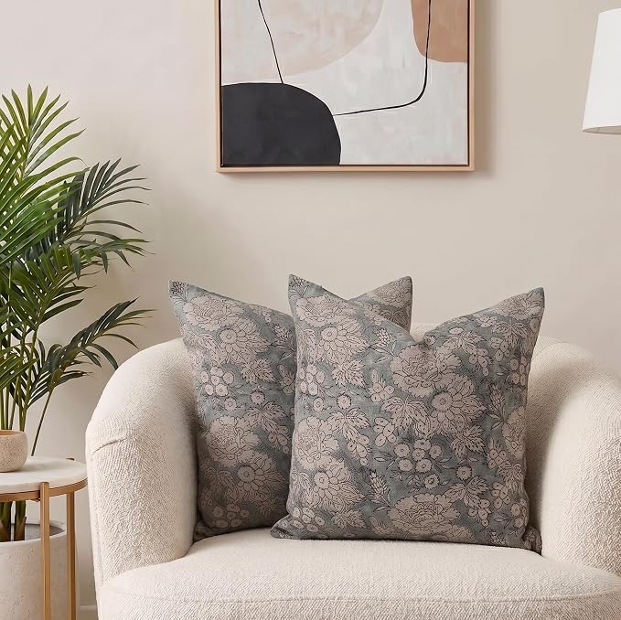 Linen Throw Pillow Covers 20x20 inch Gray Decorative Pillow Covers for Living Room, Bedroom