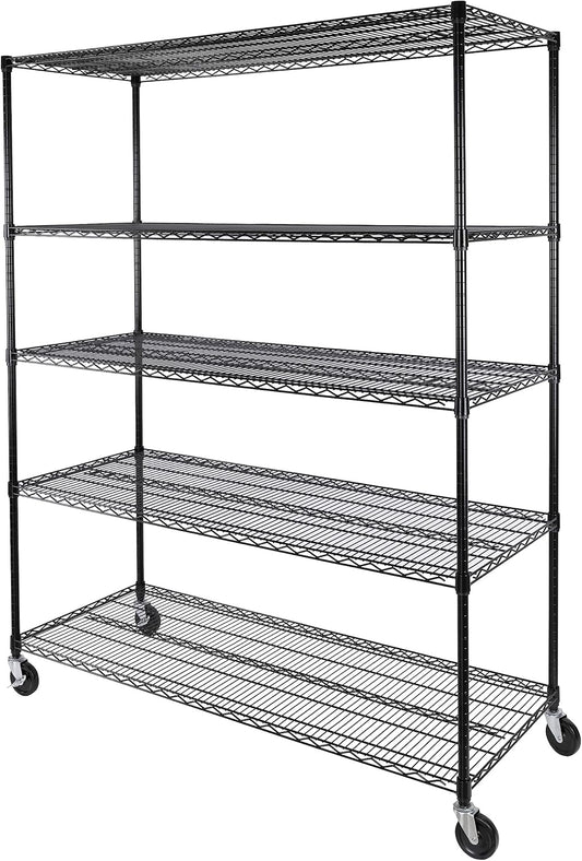 Seville Classics UltraDurable Heavy Duty NSF Solid Steel Wire Rack Storage Unit, Organizer for Garage, Warehouse, Office, Restaurant, Classroom, Kitchen, Black, 5-Tier Shelving, 60" W x 24" D