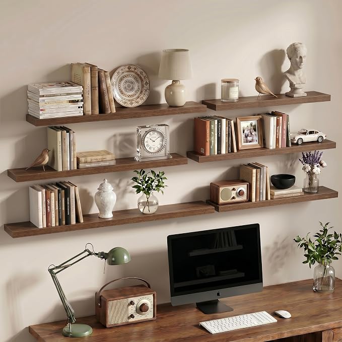 Vivelove 40 Inch Floating Shelves Wall Mounted for Display, 6.5 Deep Duty Shelves with Invisible Brackets for Living Room,Bedroom,Kitchen, Bathroom Storage & Decor,40" Wx6.5 Dx1.4 H - Walnut