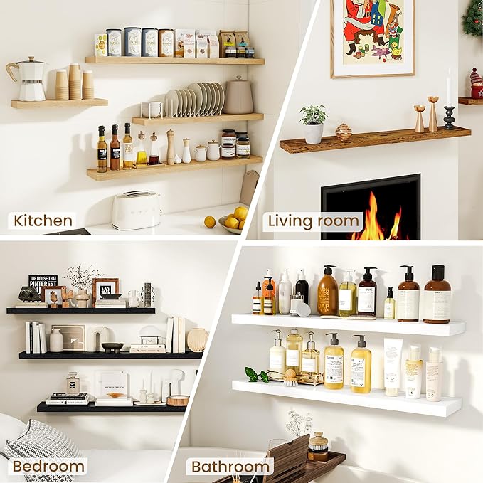 Dreamland 32inch Floating Shelves for Wall, Rustic White Floating Shelves for Bathroom|Bedroom|Kitchen, Deep Wall Mounted Book Shelf, Wood Storage Display Shelf for Home Decor, Set of 2