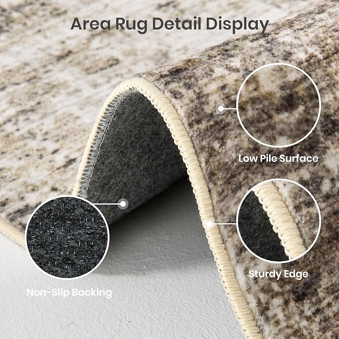 Valenrug Washable Rugs 3x5 - Stain Resistant 3x5 Area Rugs for Living Room, Non Slip Backing Abstract Entryway Rugs for Bedroom, Folable Machine Washable Area Rug(3'x5', Taupe)
