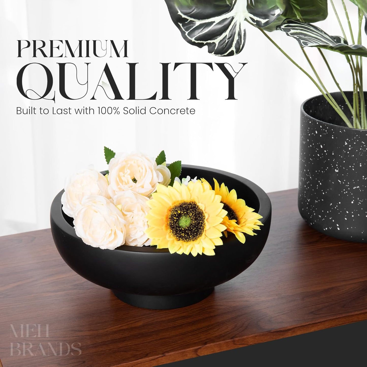 Concrete Fruit Bowl – Large Decorative Pedestal Bowl for Kitchen Counter, Entryway, or Coffee Table – Modern Catch – All Key Bowl – Heavyweight Centerpiece for Home Decor (Concrete)