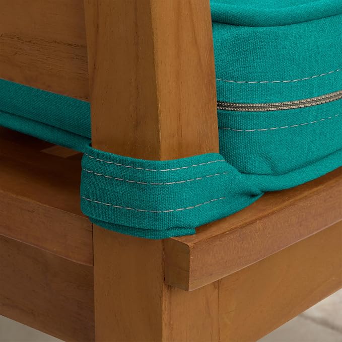 Arden 20x19 Luxury Foam Outdoor Double Welted Round Back Seat Cushion, Made with PROFOAM, Performance Fabric, Rain-Proof, Fade Resistant, Heathered Teal Woven Solid
