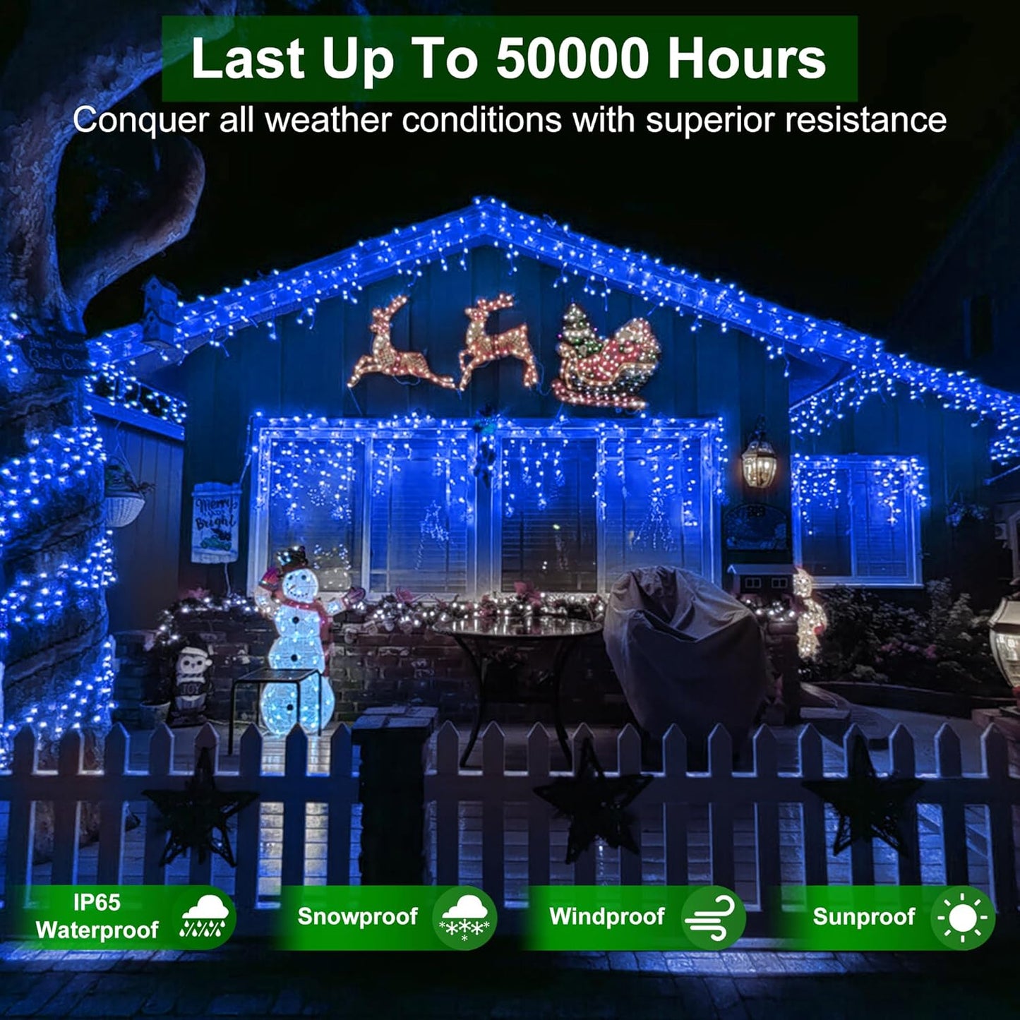 612 LED 60FT Icicle Christmas Lights - 136 Drops Waterproof 12 Modes Memory Timer, Outdoor Hanging Roof Lights for Eaves Gutter Xmas Tree Holiday Decorations Blue