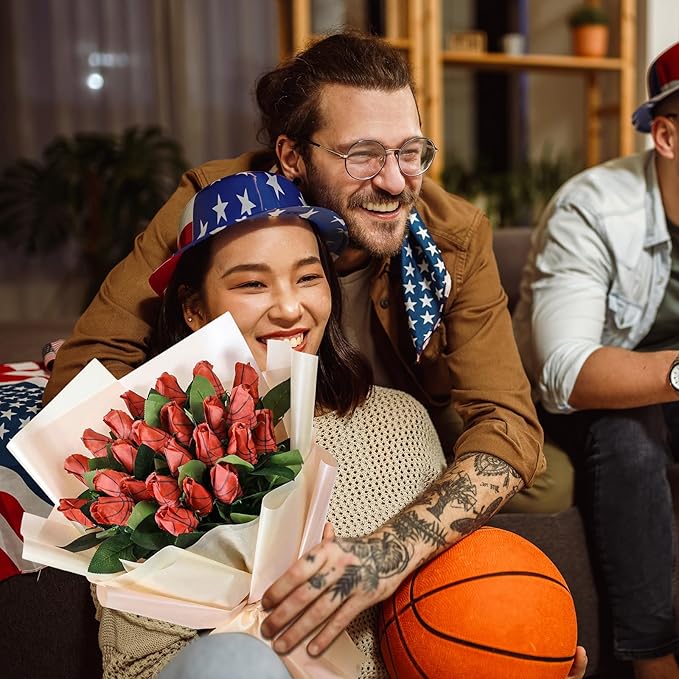 Suhine 24 Pcs Artificial Basketball Rose Flowers Sports Party Favors Bulk for Birthday Graduation Wedding Party Decoration Table Centerpieces Mom Team Coach Senior Night Gift(Basketball Color, Normal)